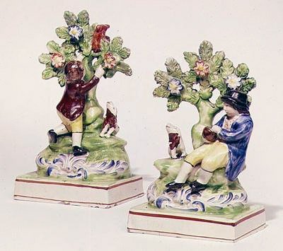 Staffordshire Pair of Birdnesting Groups by Ralph Junior Wood